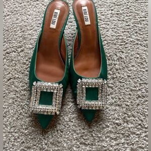 Bibi Lou Green Crystal-Embellished Pointed Mules